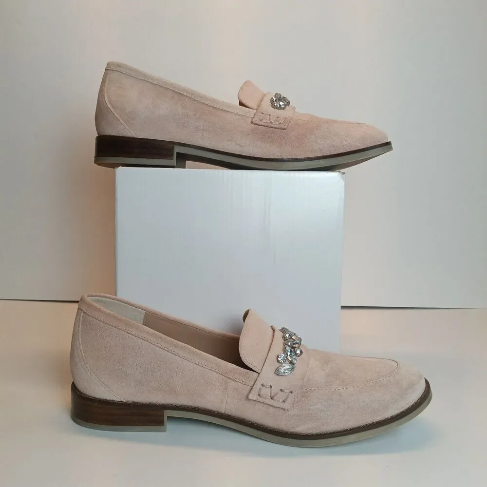 Vionic Avvy Loafers Womens 8 Muted Pink Suede Jewel Embellished Slip On Shoes